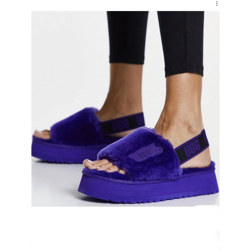 NEW UGG Disco Slide Platform Slipper Sandals Size 9 purple sheepskin fur soft
